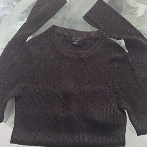 All Saints Sparkle  Ribbed Knit Cropped Sweater Size Small